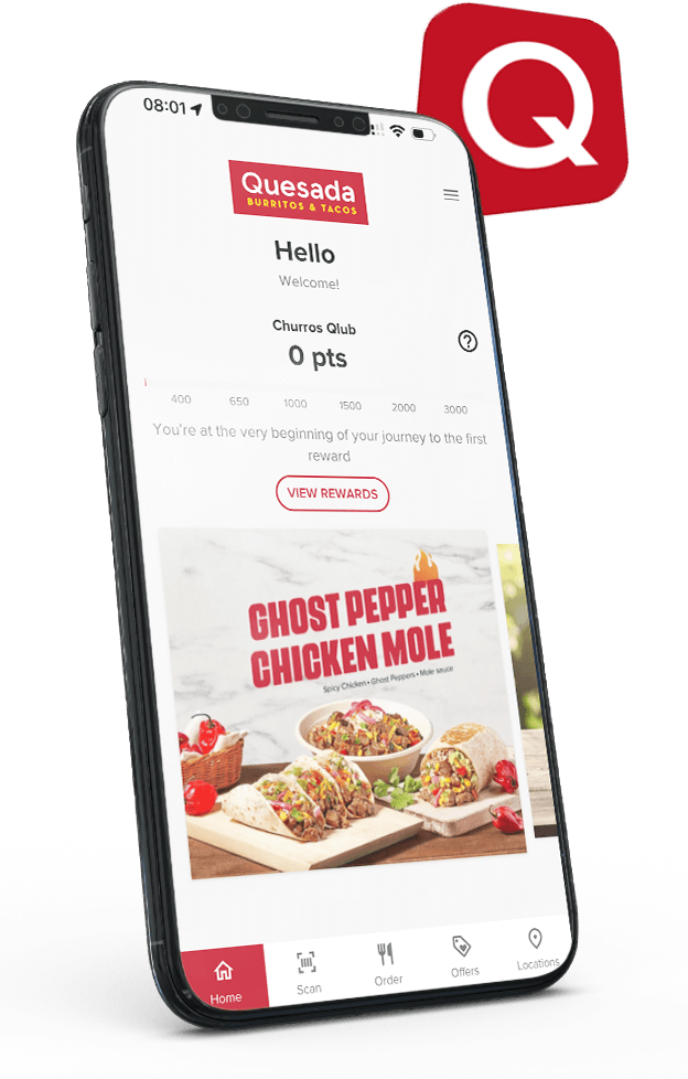 Quesada Qlub rewards on a phone Quesada Qlub rewards on a phone